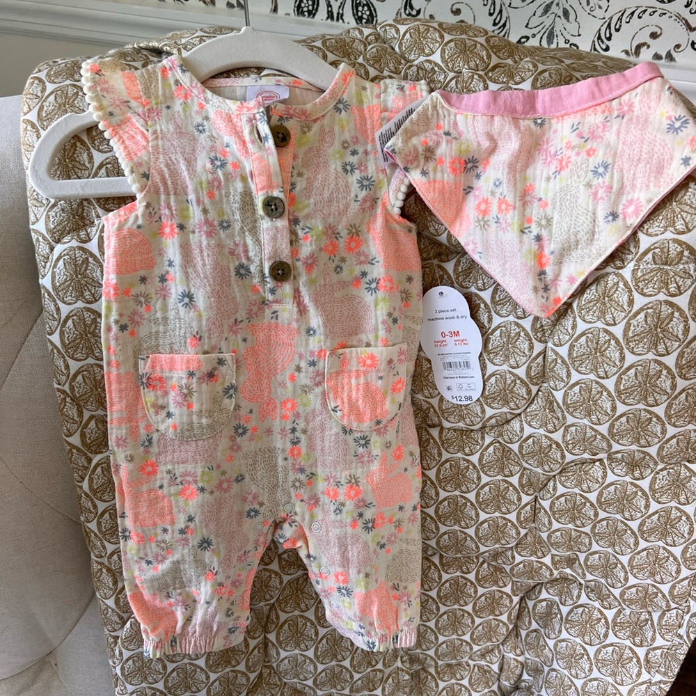 NWT Baby Girl Romper and Bandana set
